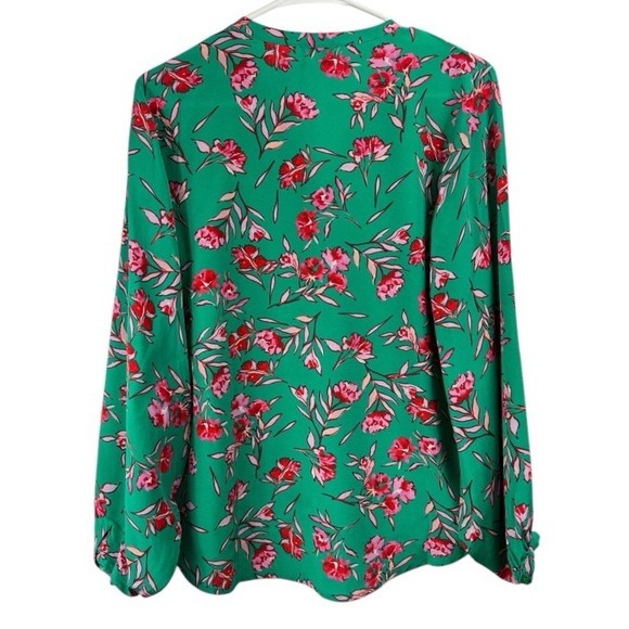 Yumi Kim Size Small 100% Silk Dandelion Emerald Floral Popover Top Long Sleeve - Picture 3 of 7